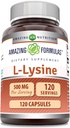 놀라운 수식 L-Lysine 500 mg 캡슐 아미노산 보충 | Non-GMO | 글루텐 무료 | 미국에서 제작 (120 개)