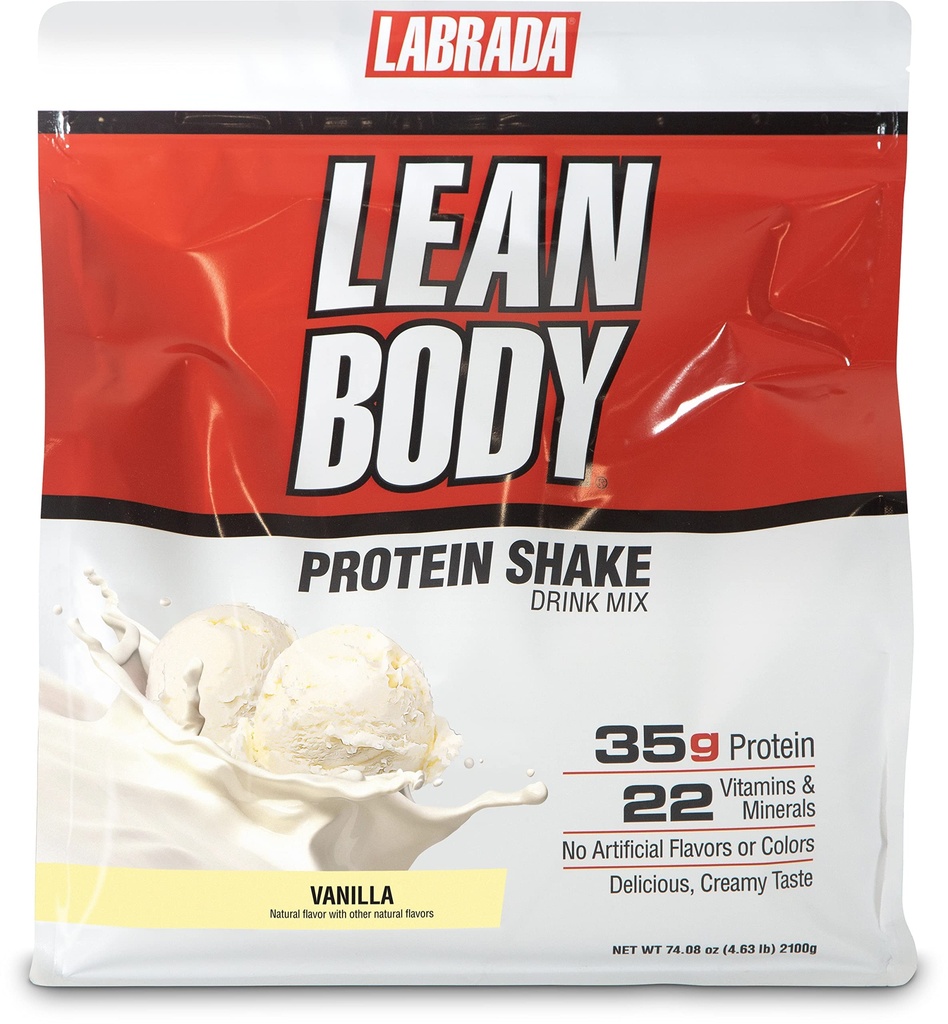 Lean Body All-in-One Vanilla Protein Shake. 35g Protein, Whey Blend, 7g Healthy Fats & Fiber, 22 Vitamins 및 Minerals, 인공 색상 없음, 글루텐 프리, (4.6lb) 포장 May Vary