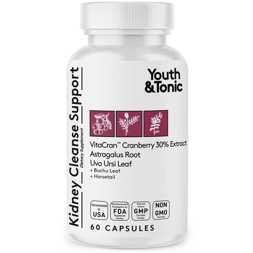 청소년 & Tonic Kidney Cleanse Detox for Residual Metabolic Waste & Excess Body Water for Urinary Tract & Bladder Health 60 캡슐