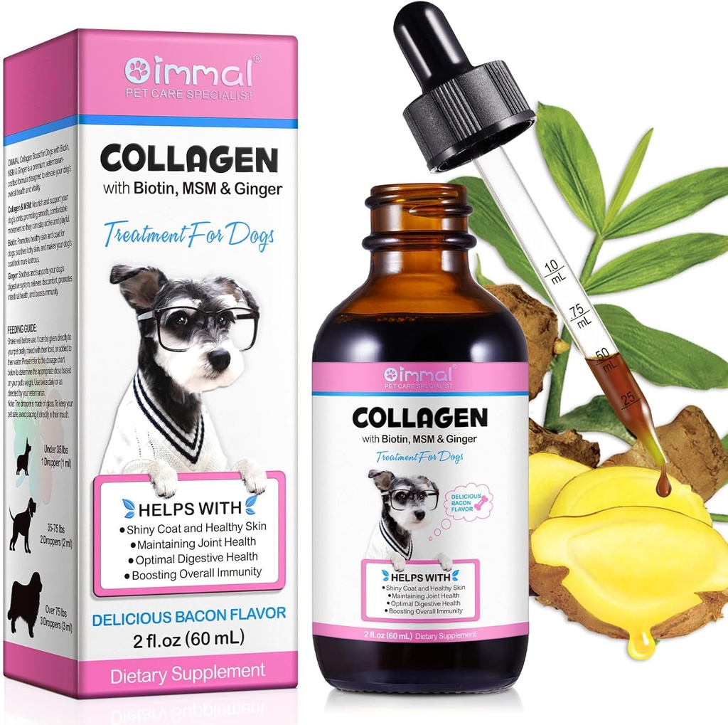 개, 개 콜라겐 액체 드롭 Biotin, MSM 및 Ginger Digestive & Immunity Support, Itch Relief, Skin & Coat 및 Joint Health, Dog Supplement 60ml에 대한 콜라겐