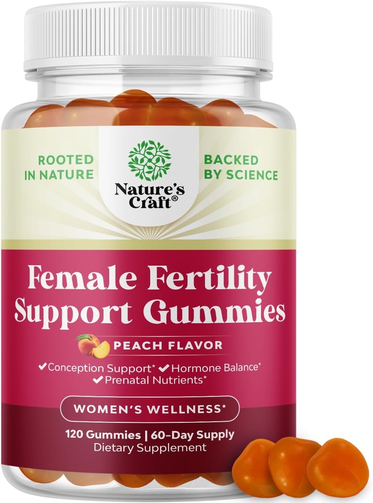 여성을위한 불임 구미 - Myo-Inositol Folic Acid & Vitex Chasteberry - Vegan Non-GMO & Gluten Free - Juicy Peach (60 인분)