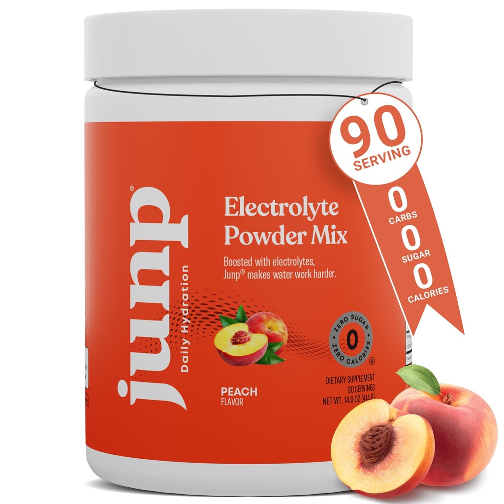 JUNP Electrolytes Powder No Sugar No Carbs, Orchard Fresh Juicy Peach Keto Electrolyte Drink Mix, Potassium & Salt Hydration Powder Electrolytes Zero Calorie Sugar Free Electrolyte Powder, 90 서빙