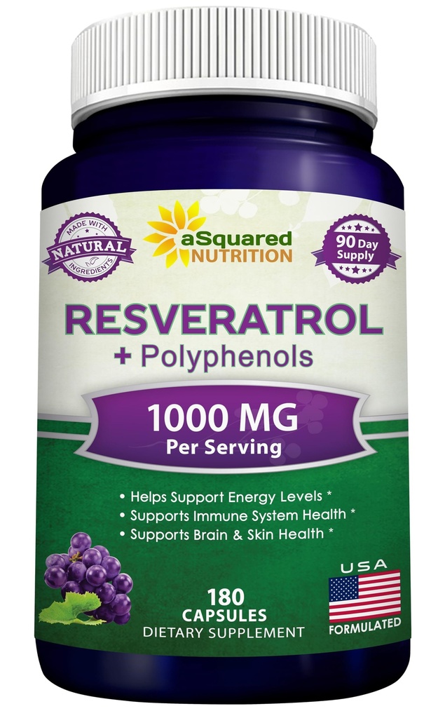 레드 와인 추출 물 aSquared 영양 자연 Resveratrol - 180 캡슐 - 순수한 심장 건강에 대 한 트랜스 Resveratrol 산화 보충교재 약 - 추가 강도 Trans-Resveratrol