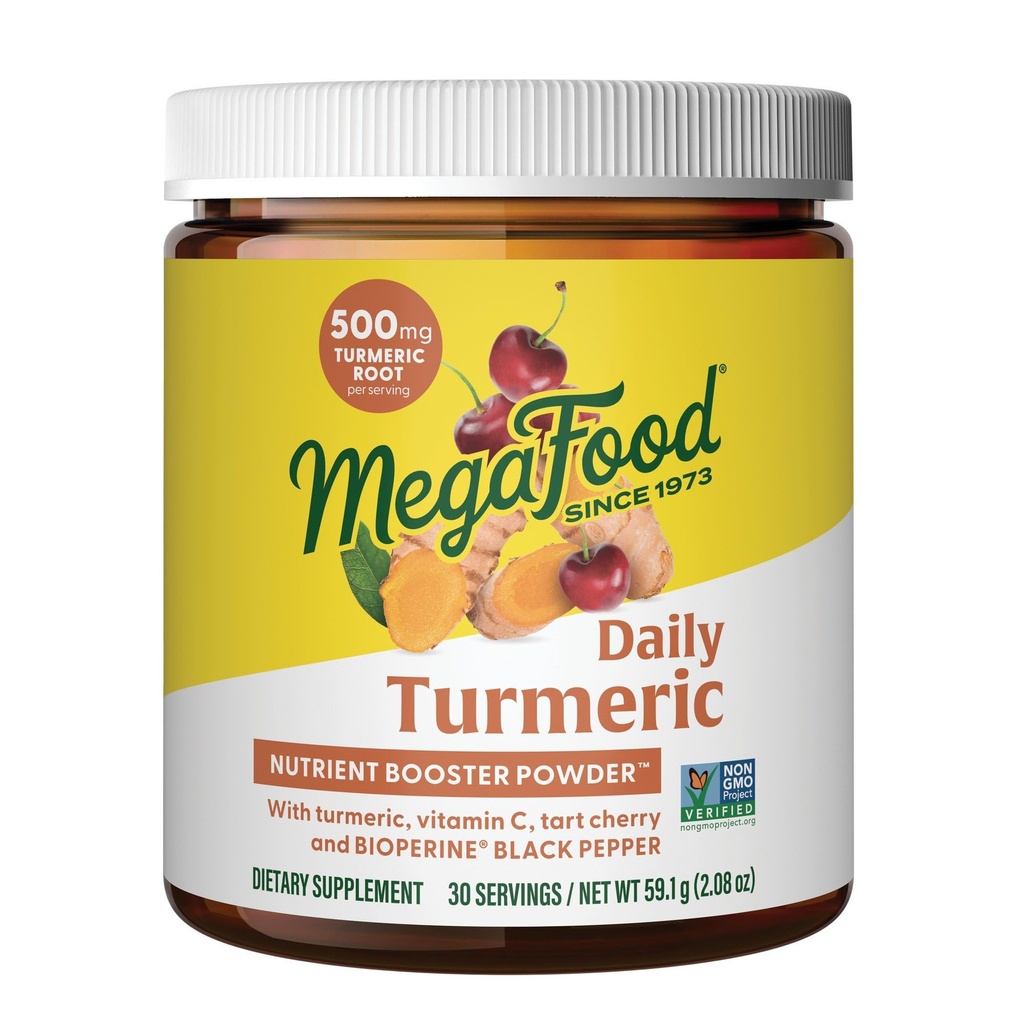 MegaFood 일일 심황 영양 부스터 분말 - 심황 보충 - 검은 후추 추출물, 타트 체리 & 비타민 C - Vegan - 9 식품 알레르기없이 만든 - 2.08 Oz (30 서빙)