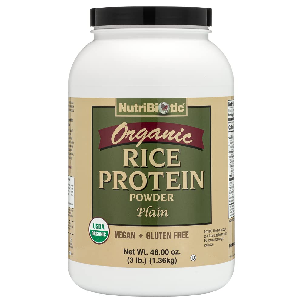 NutriBiotic Certified Organic Rice Protein Plain, 3 Pound | 낮은 탄수화물 채식 단백질 분말 | 원시, 공인 고약 및 케토 친화적 인 | 화학, GMO 및 글루텐없이 제작 | 소화가 용이