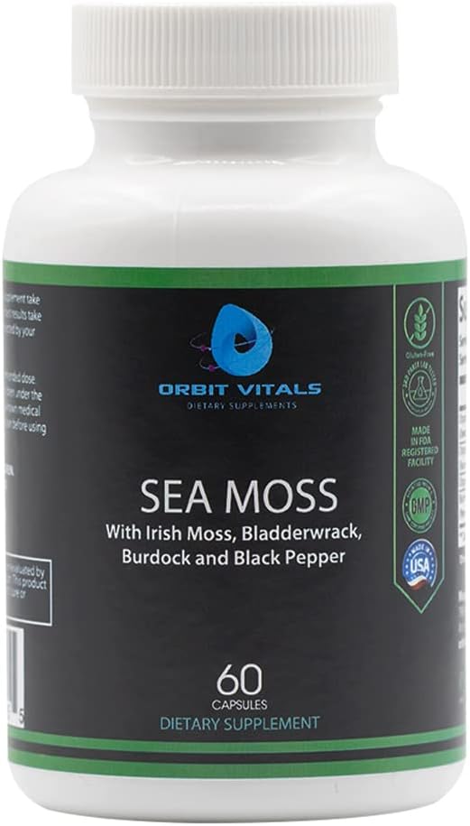아일랜드어 Moss Burdock 뿌리 Bladderwrack & Black Pepper와 바다 모스 - Immune, Digestive, Joint, Skin Health - Vegan, Non-GMO - 60 아일랜드어 Moss 캡슐, 미국에서 만든