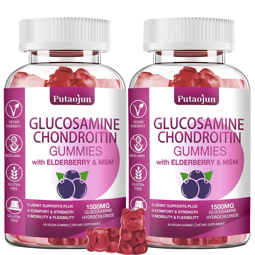Glucosamine Chondroitin 보충제 MSM 및 Elderberry | 성인 및 여성 남성을위한 글루코사민 Chondroitin Gummy | 글루코사민 chondroitin Gummies Extra Strength | 관절 보충교재 | 2 팩