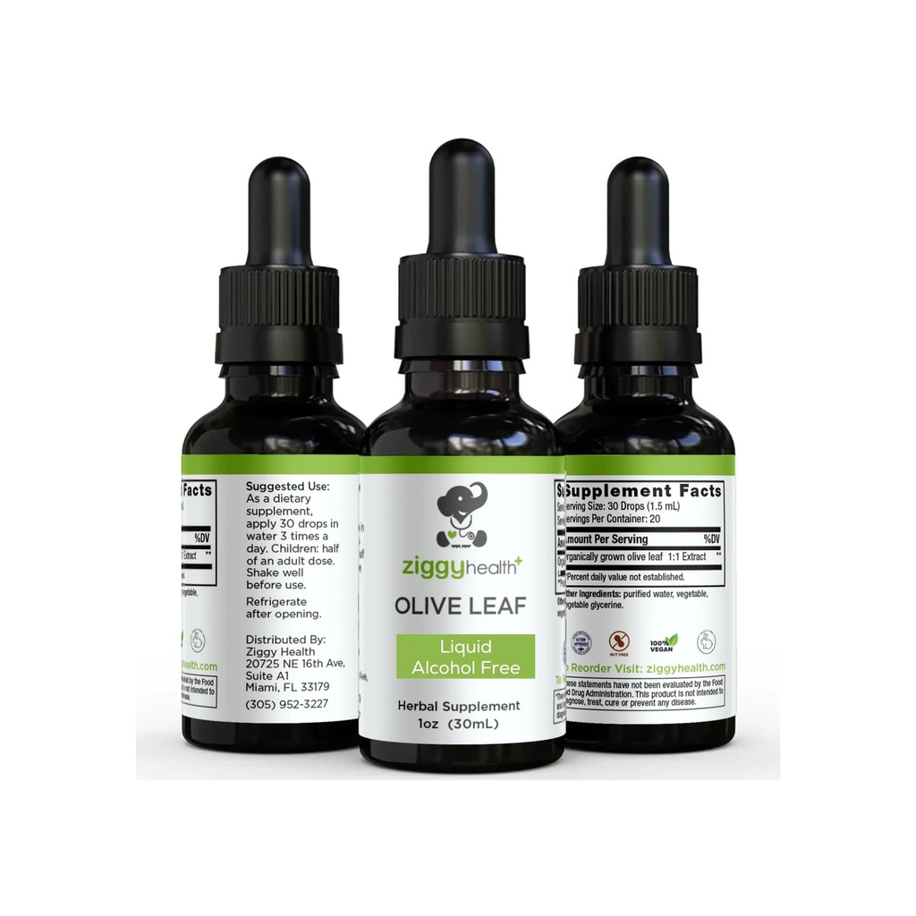 올리브 리프 추출물 액체 Tincture - 유기 - 알코올 무료 다이어트 보충 - 추가 강도 - 심혈관 및 전반적인 건강 지원 - Vegan - Ziggy 건강에 의한 1 온스