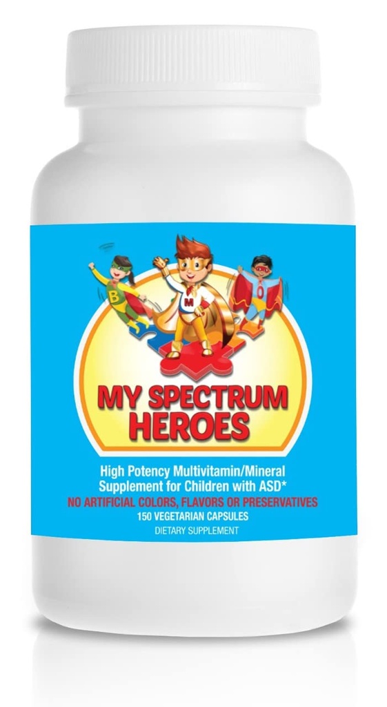 My Spectrum Heroes Children's Multivitamin 보충 - Acetyl-l-carnitine, Choline, Coenzyme Q10, Inositol, MSM, MTHF, NAC for Daily Nutritional Help and Cognitive Health (150 캡슐)