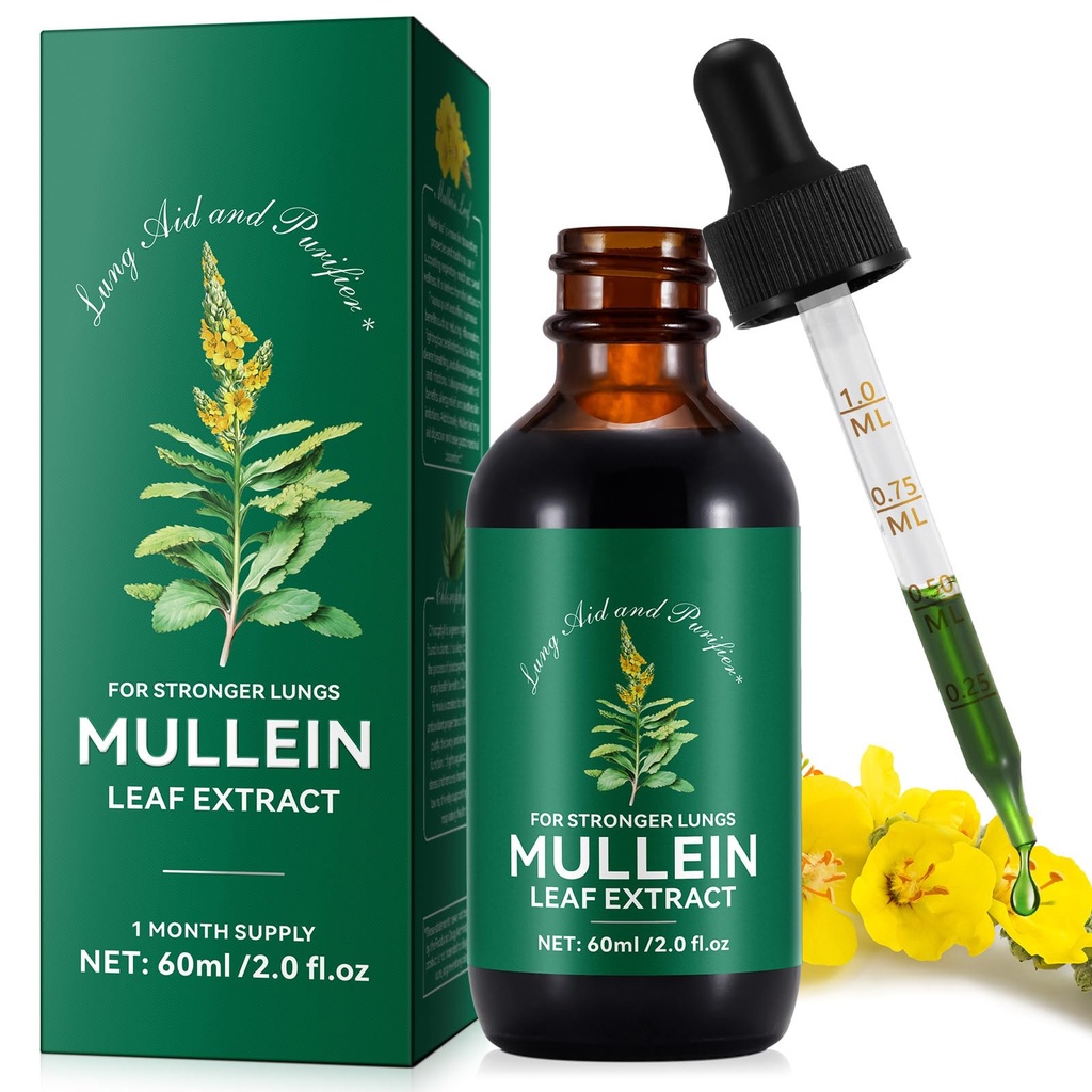 Mullein Drops, Mullein Leaf Extract for Lungs, Mulleins Leaf Drops for Lung Cleanse and Phlegm, 빠른 흡수 강력한 Mulleins Extract for Stronger Lungs (1)