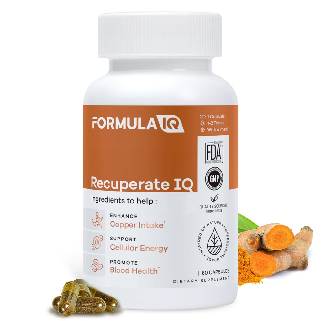 FIQ - Recuperate IQ - 구리 Bisglycinate를 가진 5-in-1 구리 보충교재 - 쉬운 Swallow 2mg 캡슐 - 높은 흡수, 부스트 에너지 - 60의 캡슐