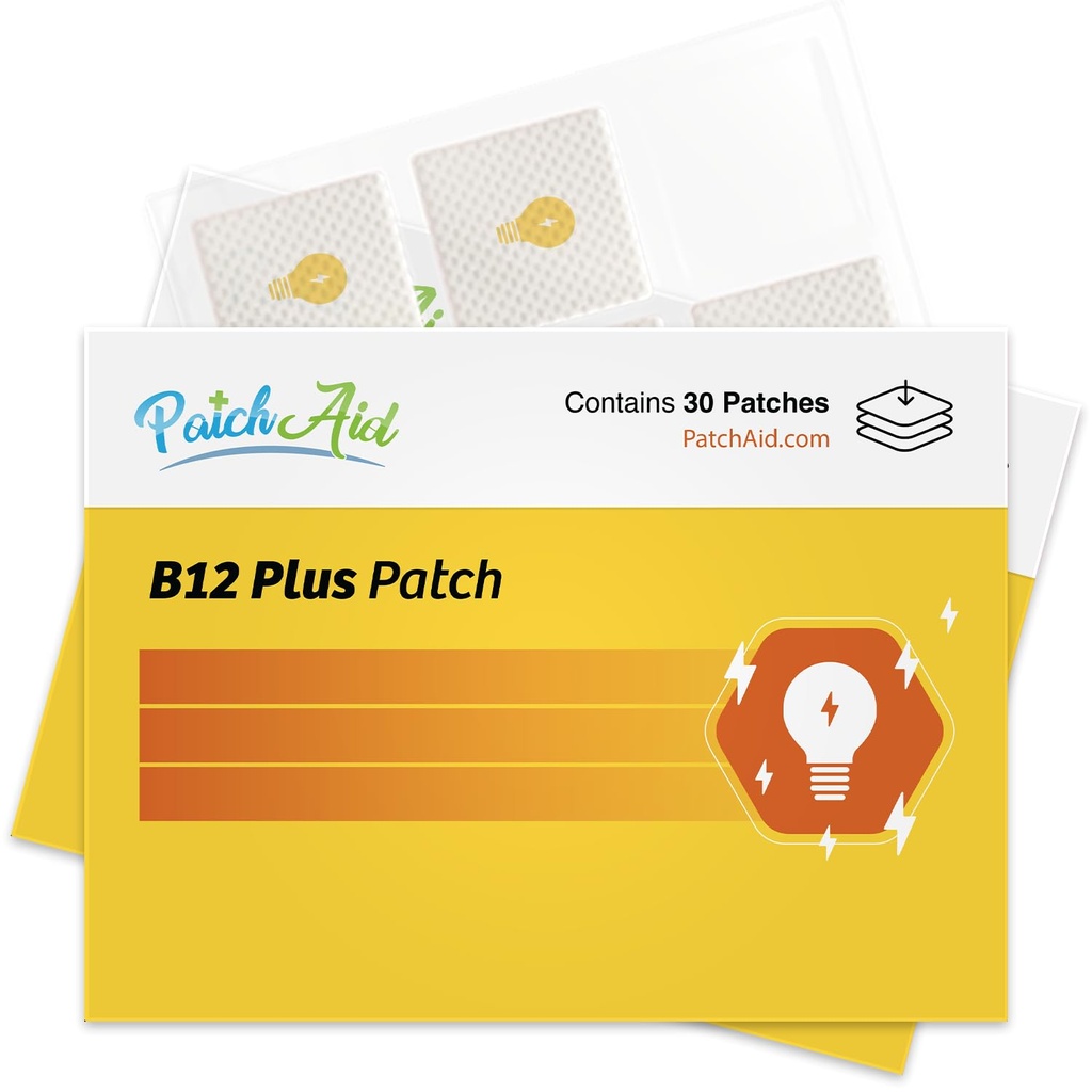 PatchAid B12 Energy Plus 토탈 패치 | 천연 에너지 및 초점 지원 | 향상된 흡수를 위한 8시간 착용 | 60 Day Supply