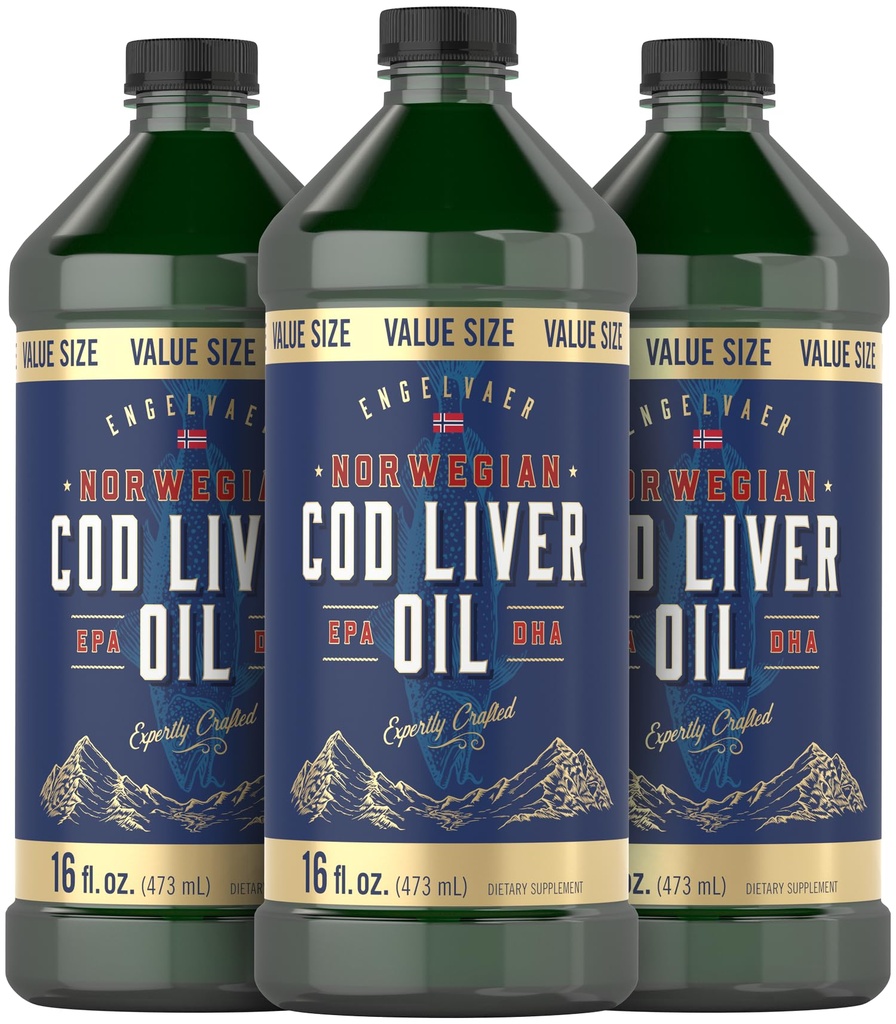 Carlyle 노르웨이어 Cod Liver Oil | 16oz | 3병 팩 | 액체가 난 생선 기름 보충 | 비 GMO, 글루텐 프리