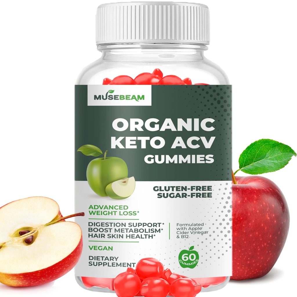 유기 케토 ACV Gummies 고급 체중 감소 - 글루텐 & Sugar Free Belly Fat Burner Apple Cider Vinegar Diet 여성 남성용 보충 (1000MG)
