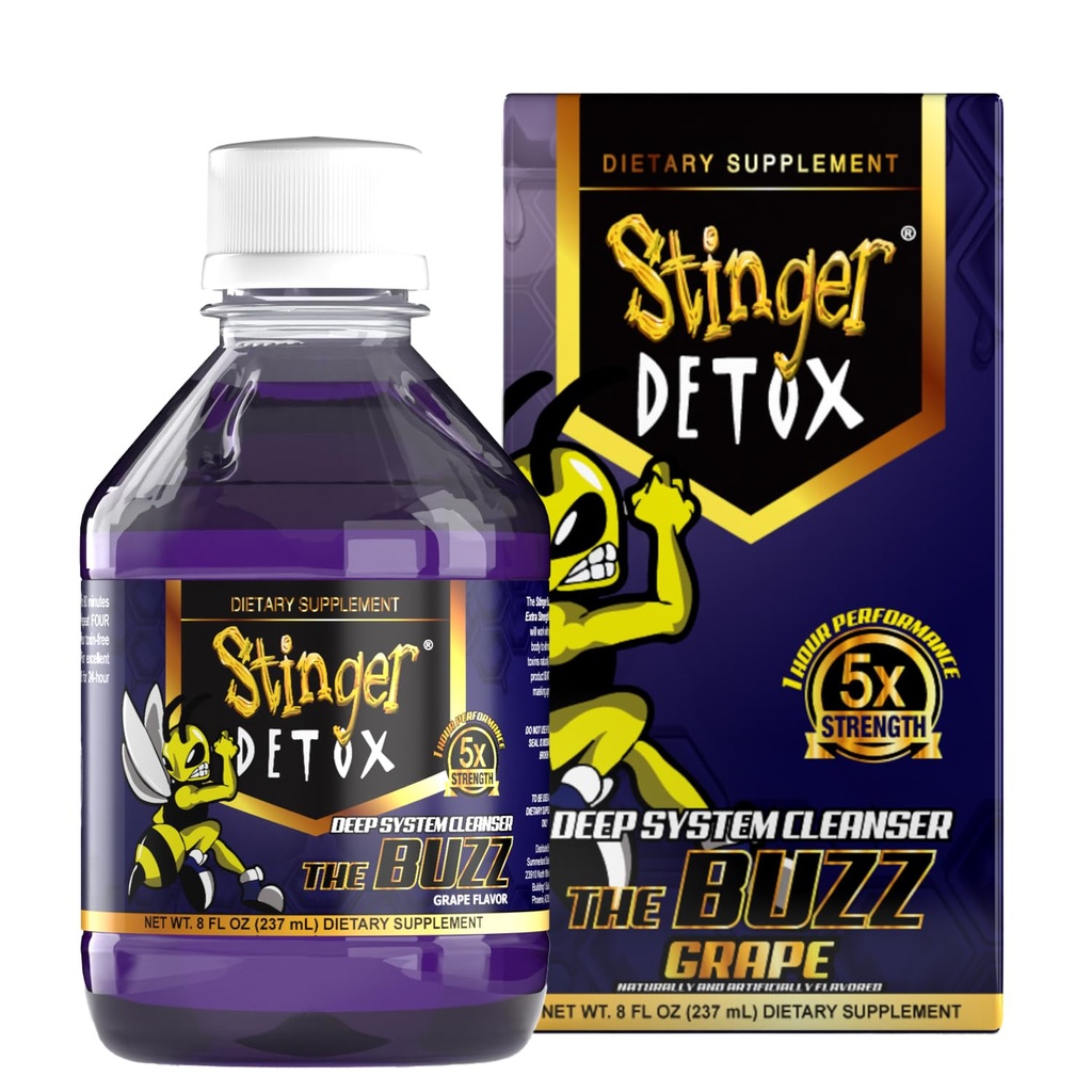 Stinger Detox 버즈 5X 추가 강도 음료 – 포도 맛 – 8 FL OZ - 2 팩