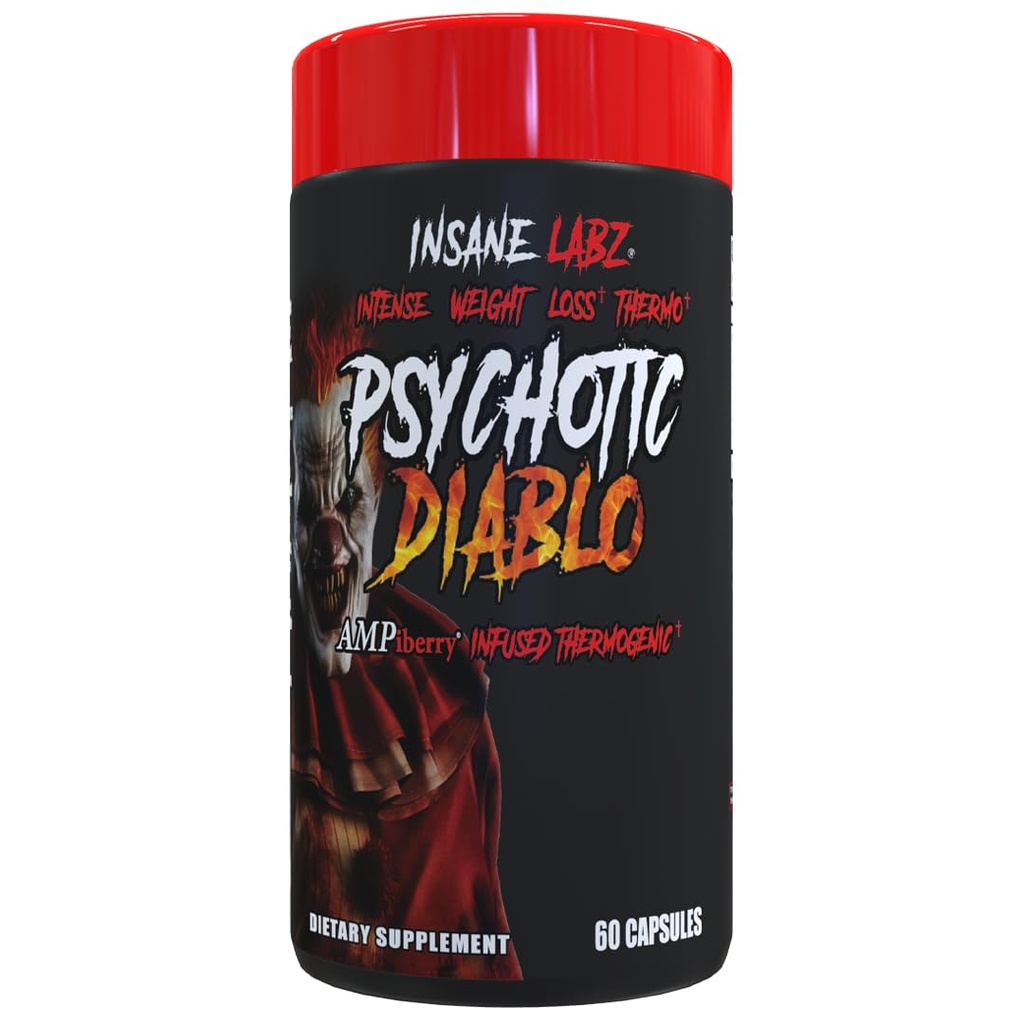 Insane Labz Psychotic Diablo Thermogenic Fat Burner for Men and Women with Grain of Paradise Theobromine Dandelion Root Extract Fueled by AMPiberry, Appetite Suppressant - 60 서빙