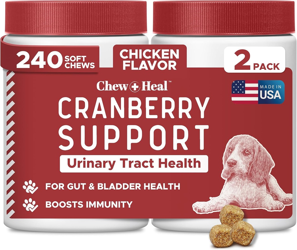 개를위한 개 UTI 치료 크랜베리 보충, 240 Soft Chews - 자연 Urinary Tract Infection Support and Healthy Bladder Control - Echinacea 및 비타민 C (2 팩 120)