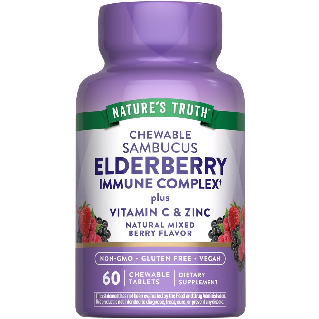 Nature's Truth Elderberry Immune Complex | 60개의 화학 정제 | 플러스 비타민 C & 아연 | 혼합 베리 | Vegan, Non-GMO, & 글루텐 무료 보충
