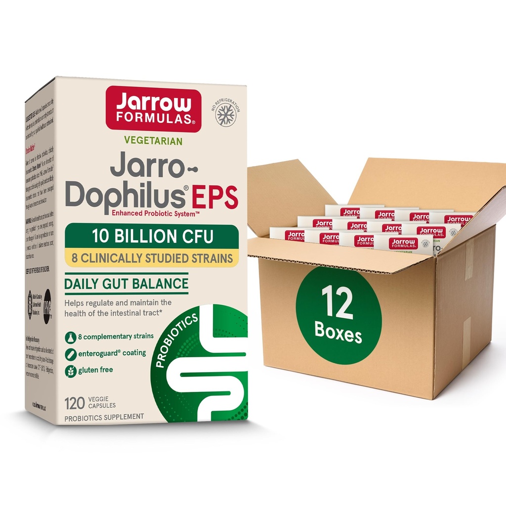 Jarrow Formulas Jarro-Dophilus EPS Probiotics 10 억 CFU intestinal Tract Support, 여성과 남성을위한 Gut 건강을위한 Probiotic 보충, 120 Veggie 캡슐, 최대 60 일 공급, 포장 12