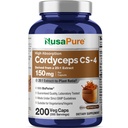 NusaPure Cordyceps 20:1 추출물, 3,000mg 200 Veggie 캡슐 (Sinensis CS-4, Non-GMO, Vegan) Bioperine과 동등한 150 mg