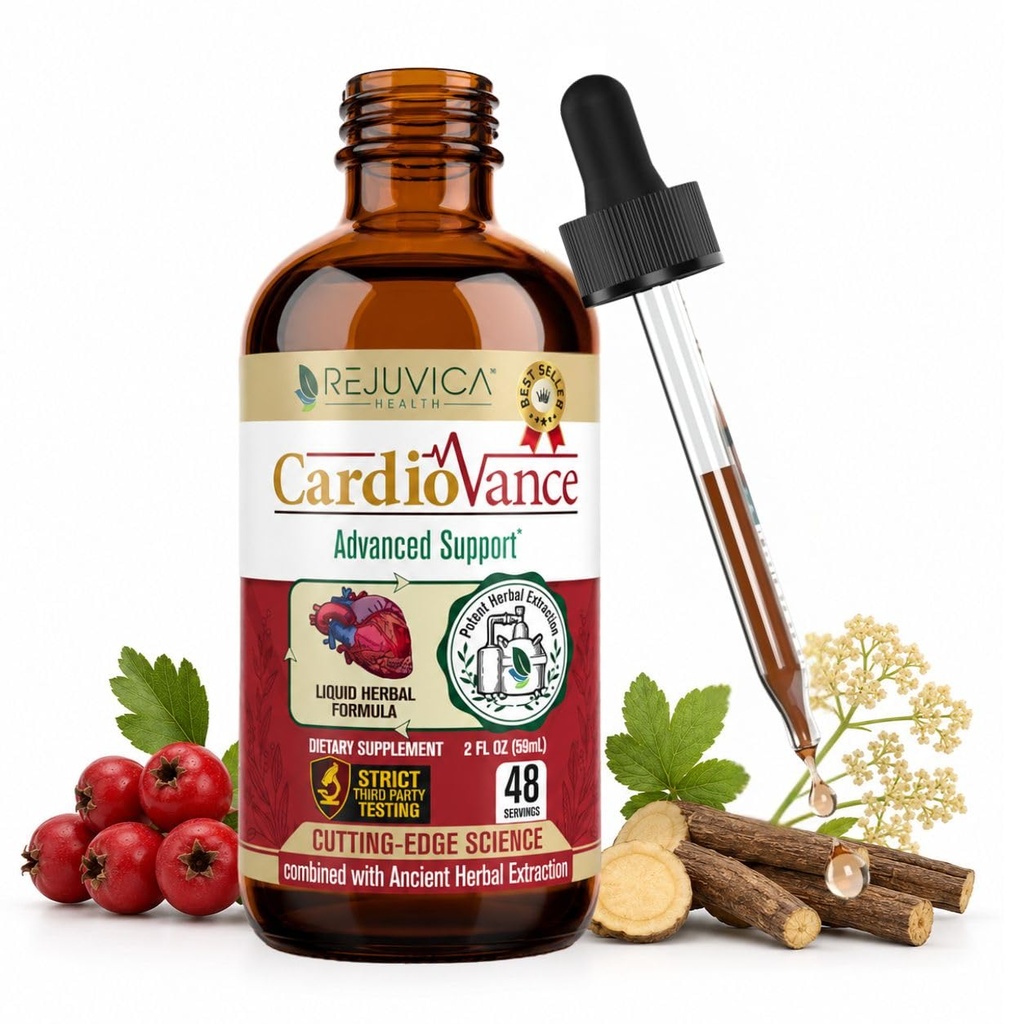 Rejuvica 건강 CardioVance - 심장 지원 보충교재 - 더 나은 흡수를 위한 액체 납품 - Hawthorne, Hibiscus, Arjuna, 올리브 잎 & 더!