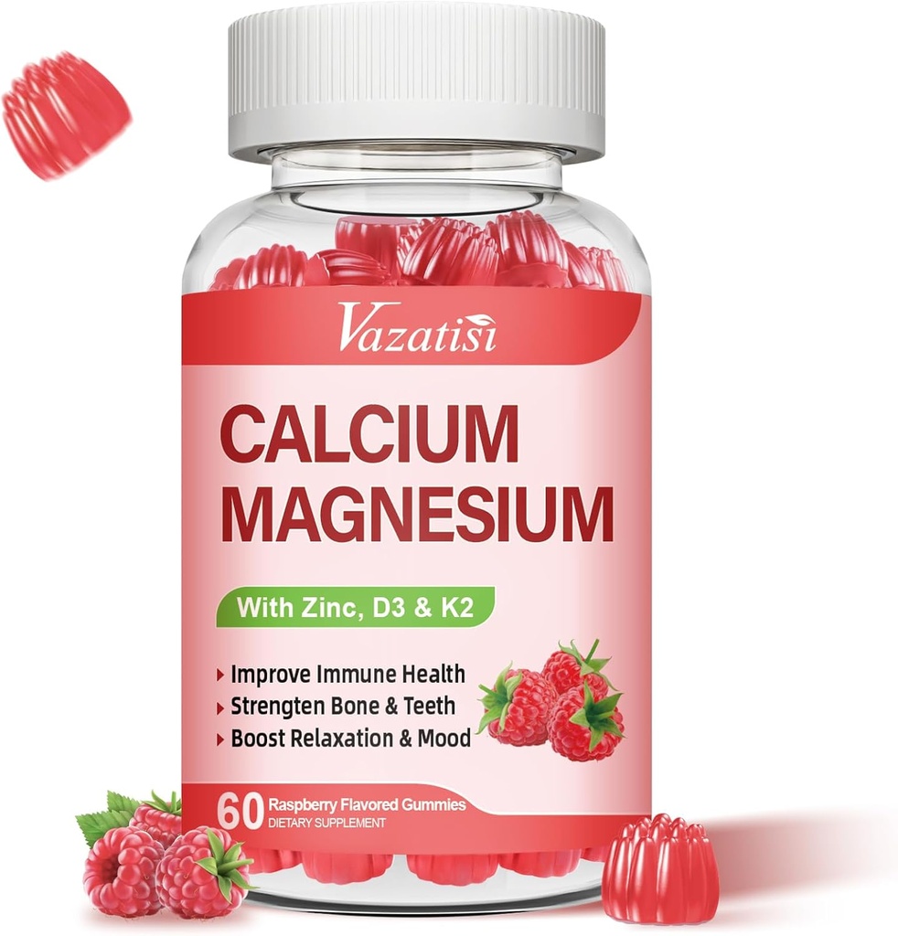 비타민 D3 & K2를 가진 칼슘 마그네슘 아연 Gummies, Immune와 Calm Mood를 위한 높은 흡수 마그네슘 Glycinate 칼륨, 딸기 풍미 60 Gummies