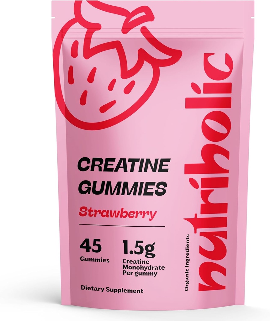 남성과 여성을위한 크레아틴 Monohydrate Gummies - Digest, Vegan, Gluten-Free, Non-GMO, Gummy 당 크레아틴 1.5g - 45ct (45 Count, Strawberry)