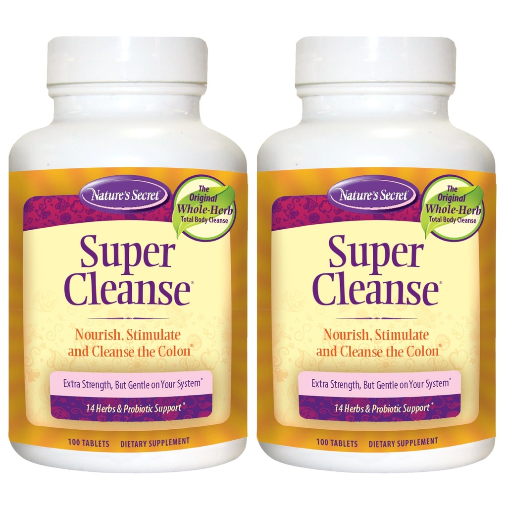 Nature 's Secret Super Cleanse Extra Strength Toxin Detox & Gentle Elimination Body Cleanse, Digestive & Colon Health Support - Probiotics와 함께 14 허브의 자극 혼합 - 100 태블릿 (팩 2)