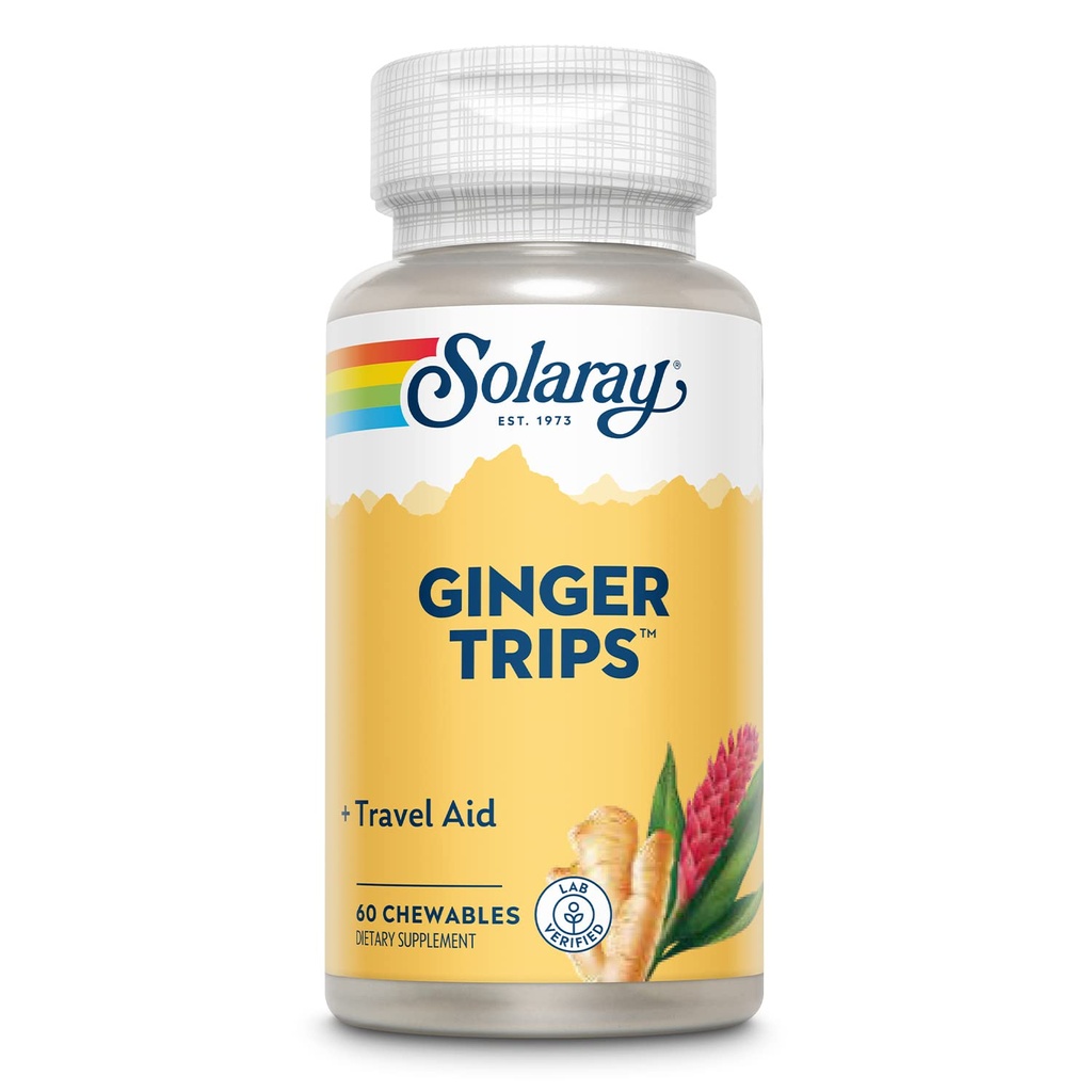 SOLARAY Ginger Trip Aid | 루트 추출 | 건강한 소화 지원 w/Honey, Stevia & Molasses | 60 킬러블