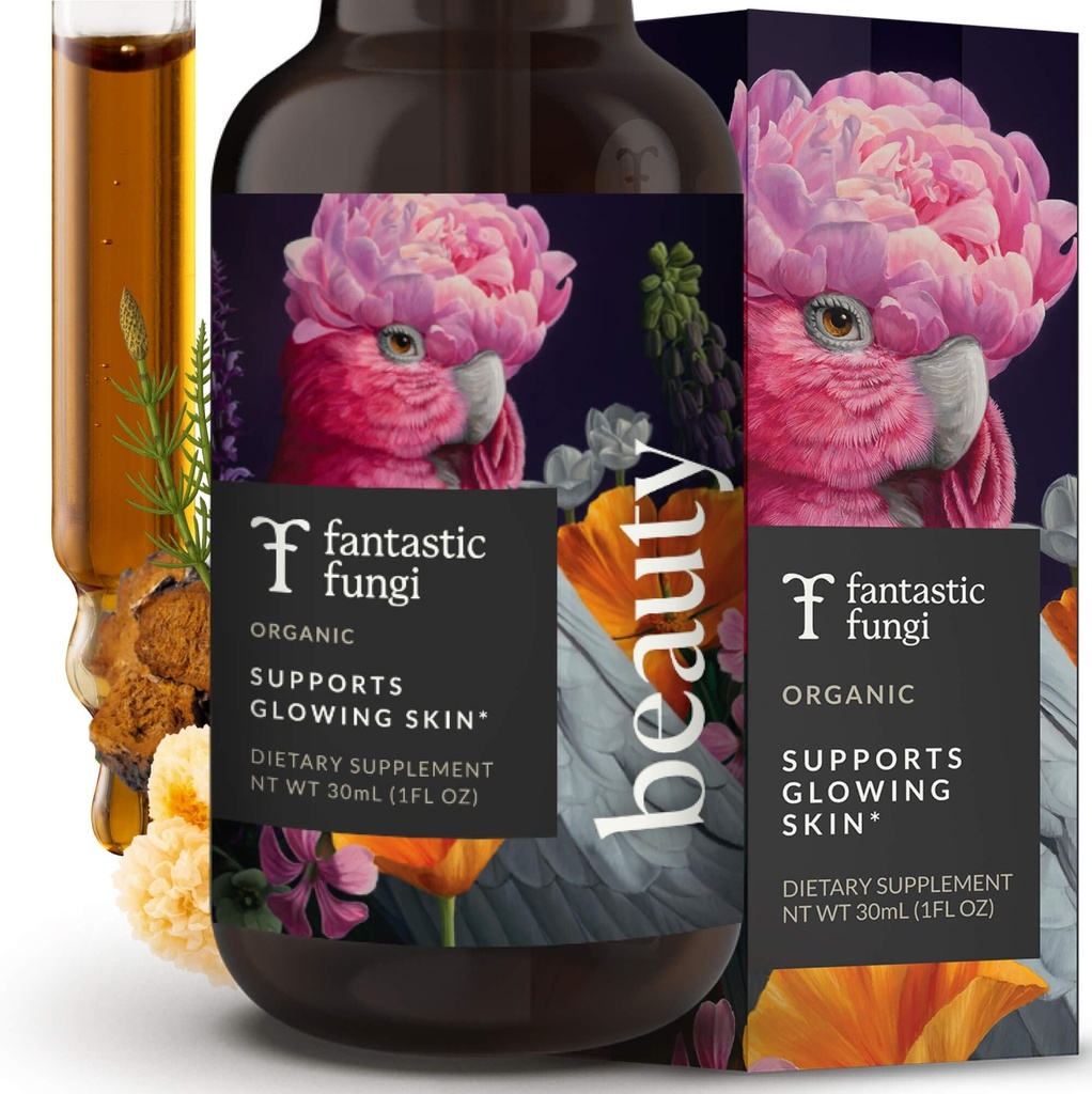 Tremella 버섯 추출물, Chaga 버섯 추출물, 말테일 & Acerola와 환상적인 펀기 아름다움 Elixir - 건강한 머리, 피부 & 못을 위한 유기 하락 - 미국에서 공식화하는 - 30의 서빙, 1개의 fl oz