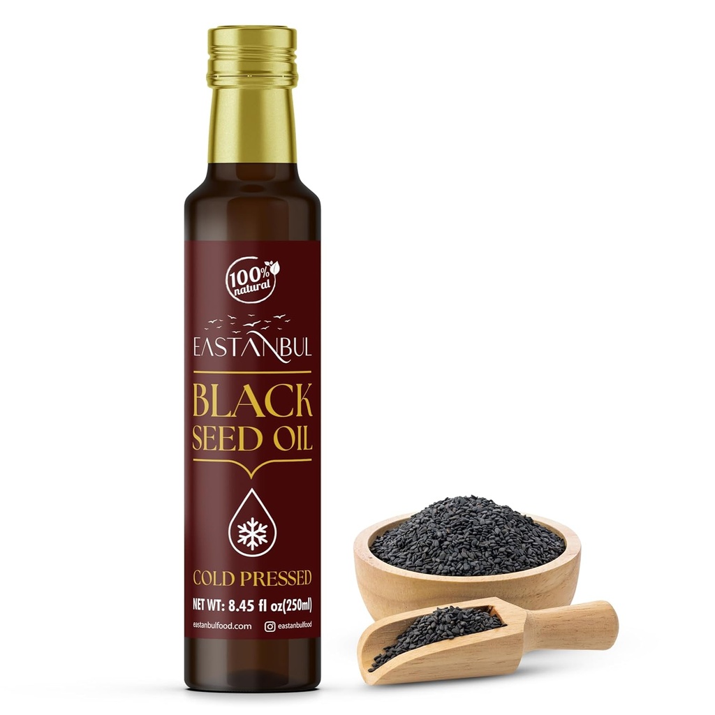 Eastanbul 찬 압박되는 까만씨 기름, 8.45 Fl Oz의 우수한 까만씨 기름 액체, 100% 터키 순수한 Blackseed, AKA Aceite De Semilla Negra, Kalonji, Nigella, 자연적인, Vegan