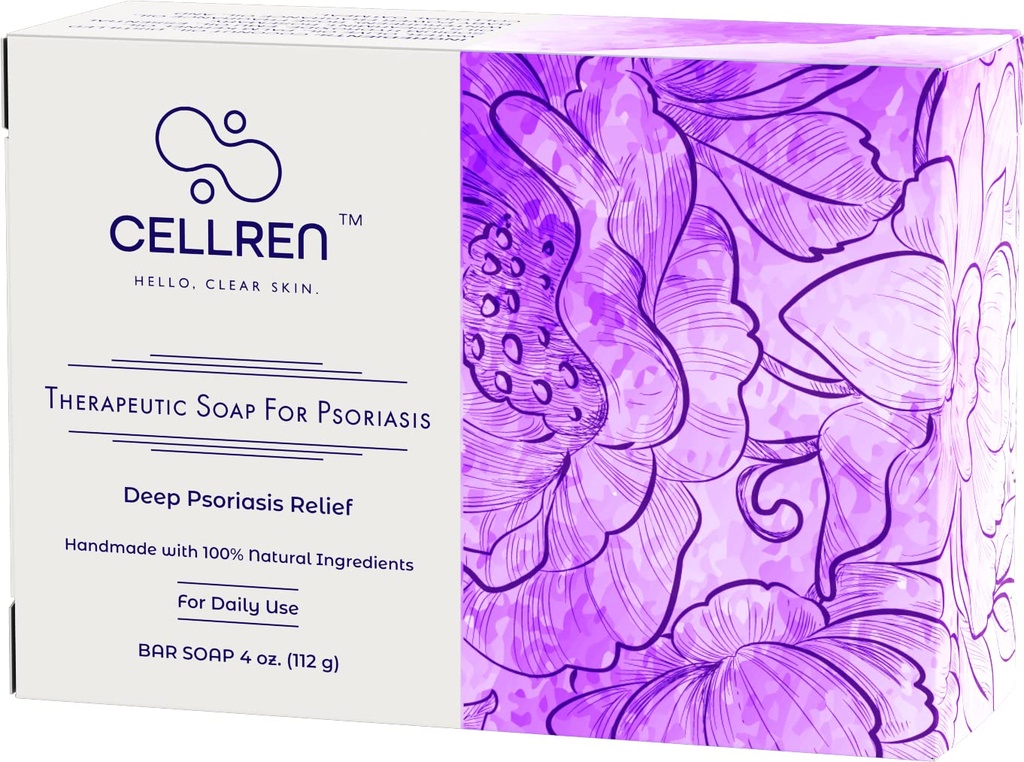 CellRen Psoriasis 비누 바. Psoriasis의 자연 구호. 여분 피부 치료 공식. 4oz