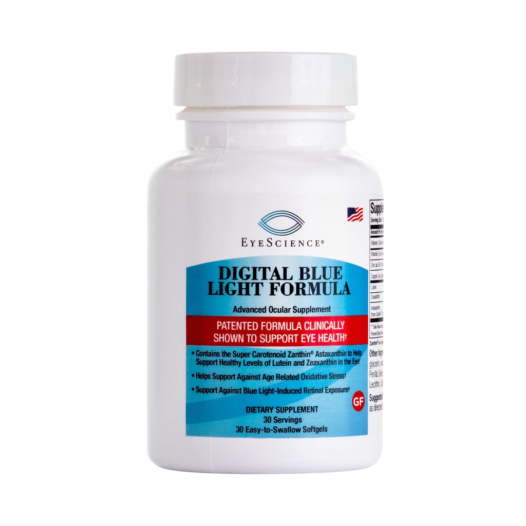 EyeScience 디지털 블루 라이트 포뮬러 - Astaxanthin, Lutein & Zeaxanthin과 함께 눈 건강을 지원 - 스크린 시간 동안 편안함 유지 - 비 GMO, 글루텐 프리, 30 Softgels