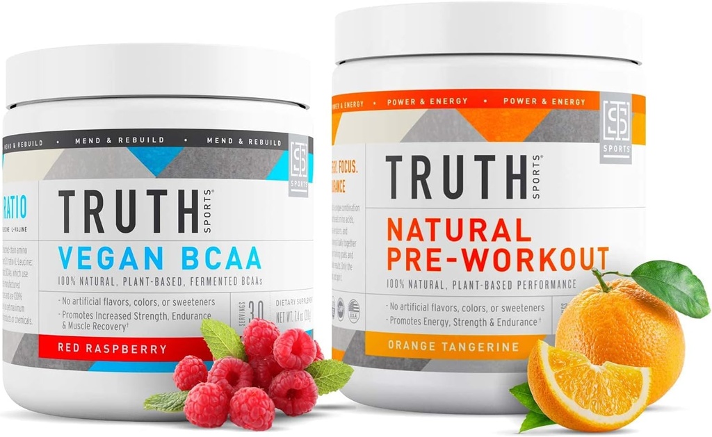 진실한 영양 자연적인 Athlete 운동 더미 - 자연적인 Preworkout (오렌지 Tangerine) + Vegan BCAA (빨간 라즈베리)