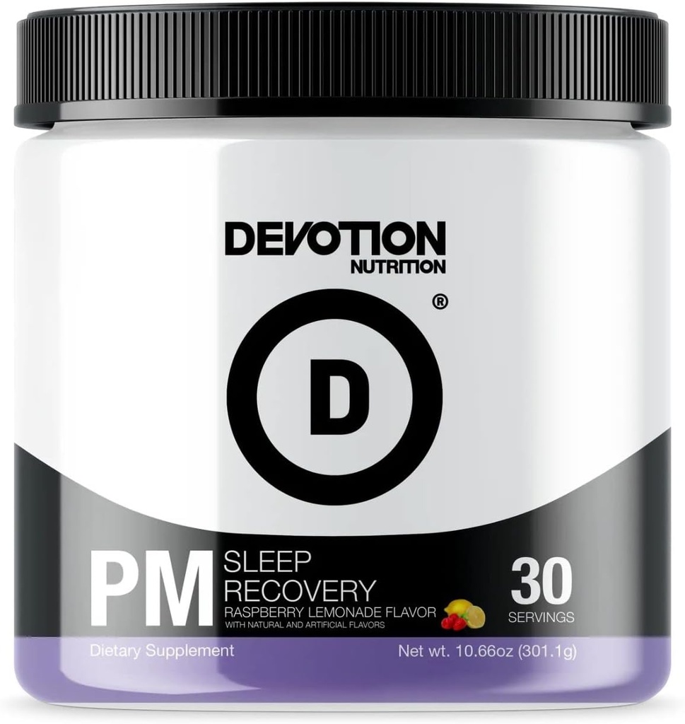 Devotion Nutrition PM Sleep Recovery | Stevia Sweetened | 에너지, 휴식 마음, 지원 무드, 강화 된 대사 | 30 인분 (Raspberry Lemonade)