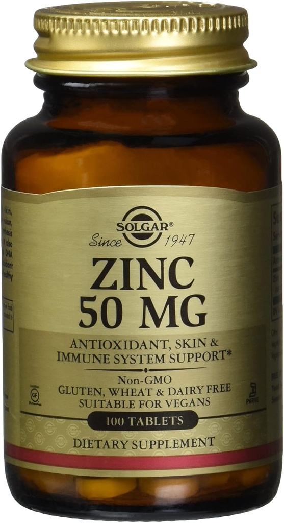 Solgar 아연 50 Mg, 100 정제 - 건강한 피부를 위한 아연, 면역 체계 및 산화를 억제하는 지원 100 서빙, 100 조사 (12의 포장)