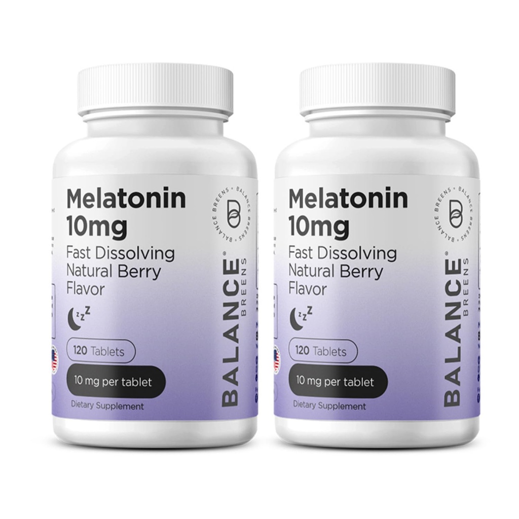 Balancebreens Melatonin 10mg 빠른 용해, 120 정제 - 편안한 밤을위한 자연 수면 보조, 휴식과 평온을위한 약물 무료 지원