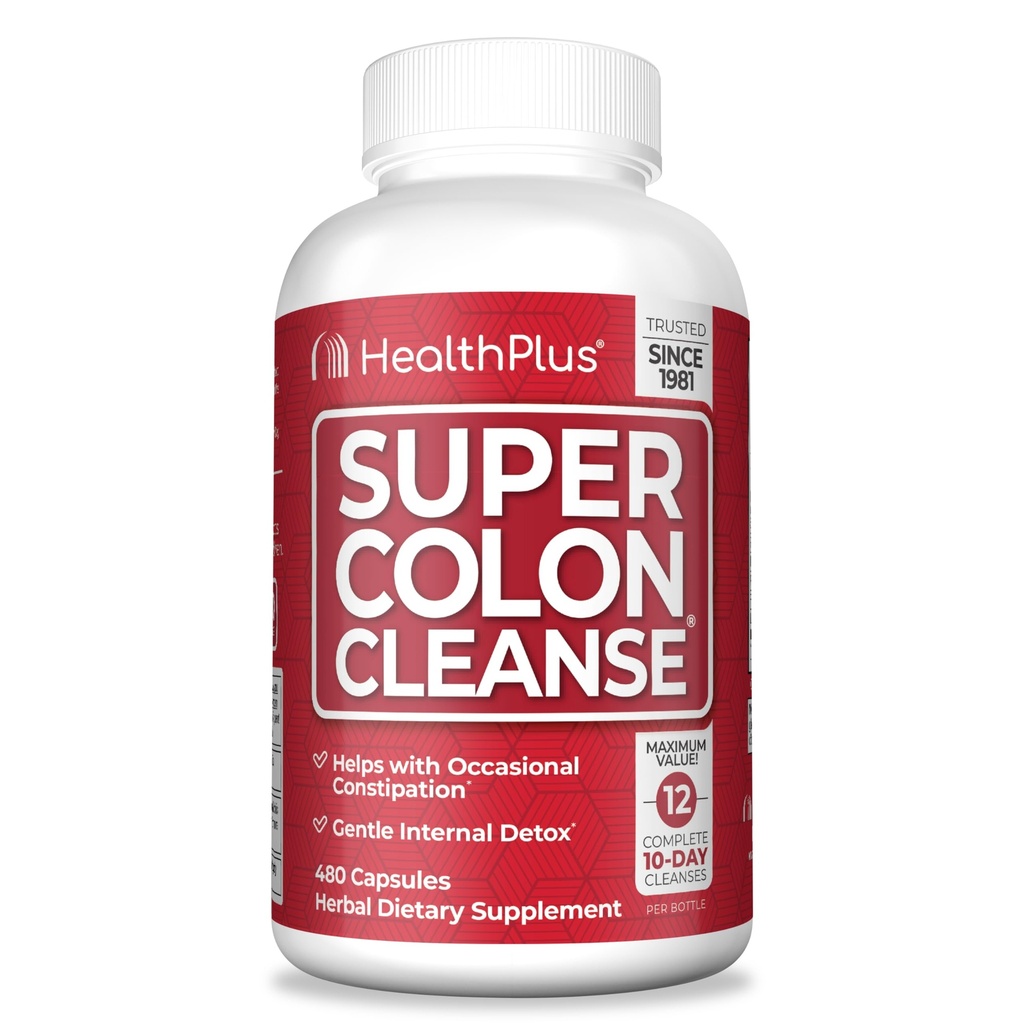 건강 플러스 슈퍼 콜론 클렌징 120 Gentle Gut Cleanse Detox, Psyllium Husk, 변비 완화 및 소화 지원을위한 Probiotics, 480 캡슐