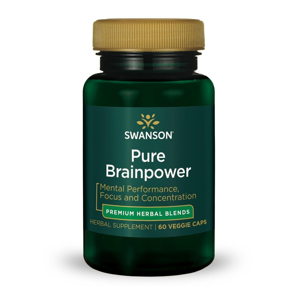 Swanson Pure Brainpower Brain Health Cognitive Memory Focus Support Brain-Derived Neurotrophic Factor (BDNF) 초본 보충 (Ginkgo Biloba, Bacopa Monnieri) 60 Veggie 캡슐 (Veg Cap) Vegan