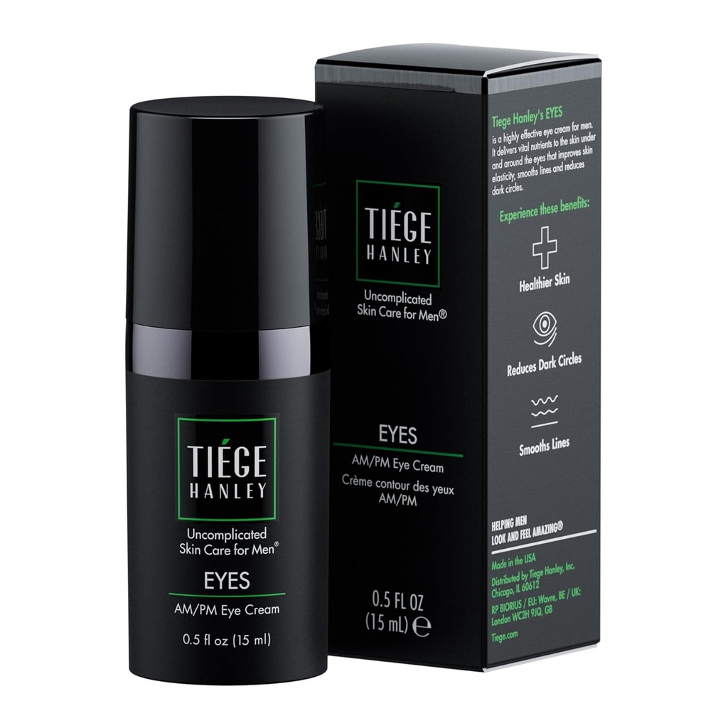 남자를 위한 Tiege Hanley Eye Cream | 눈의 밑에 어두운 원형, 부대, Puffiness & 군중의 발 – 눈 처리의 밑에 노화 방지, 0.5 oz