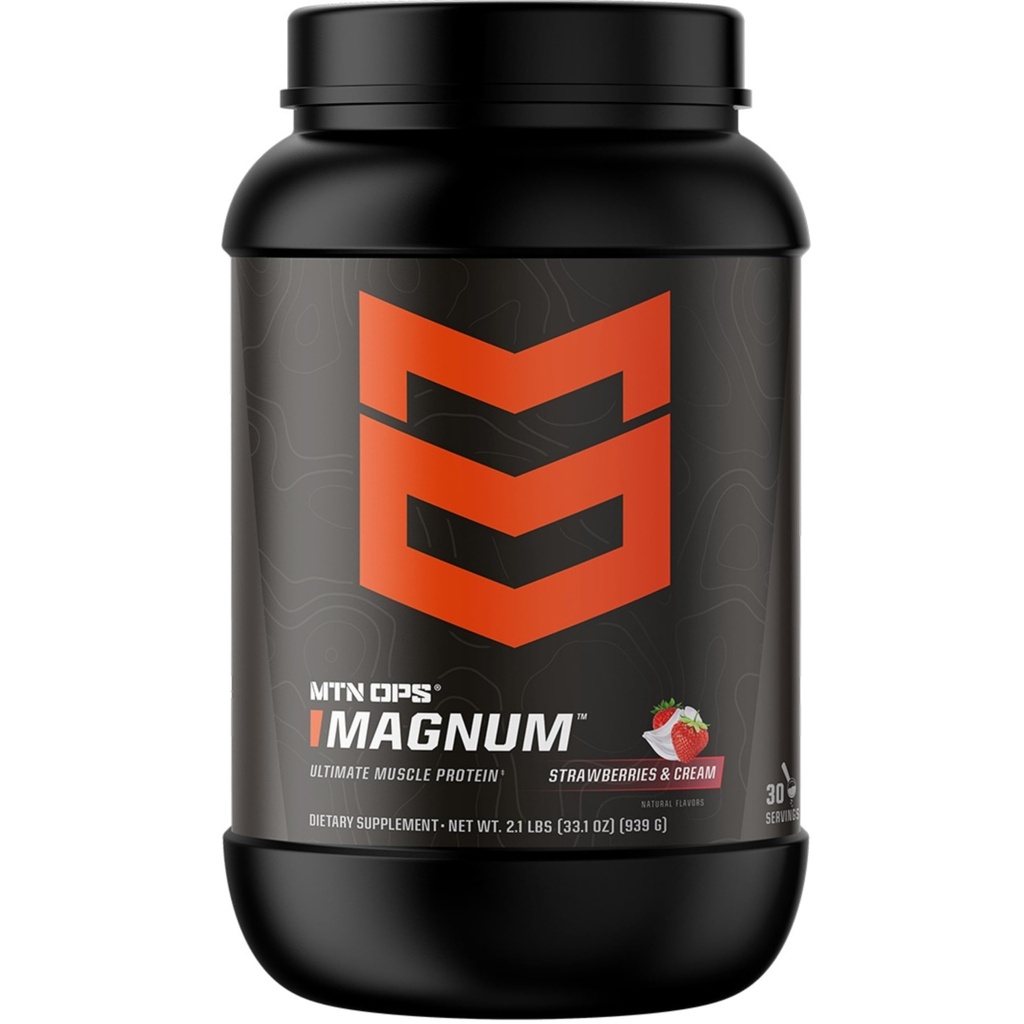 MTN OPS Magnum Strawberry Protein Powder, 23g의 Whey Isolate Protein & Milk Protein with BCAA, Zero Sugar & Gluten 무료, 딸기 및 크림, 30-Serving Tub