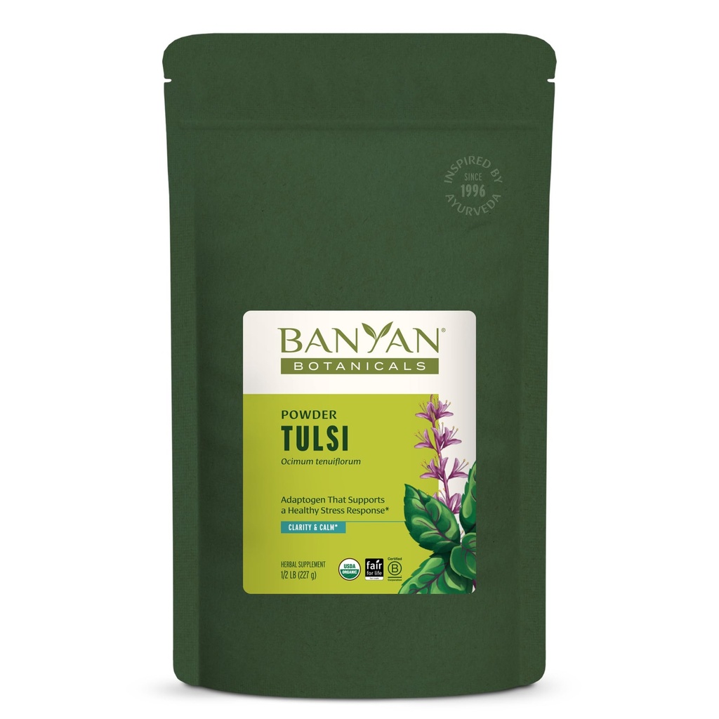 Banyan Botanicals Tulsi Powder – 유기 Tulsi – Holy Basil (Ocimum Sactum) – 건강한 Lung 기능과 평화로운 웰빙을 위한 Ayurvedic Adaptogen 및 * – 1⁄2 lb. – 비 GMO Sustainably Sourced Vegan