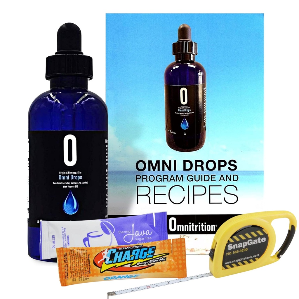 Omni Drop Program, Authentic Omnitrition - 기본 번들 포함 *** 비타민 B12 프로그램 가이드, 샘플 및 Snapgate 10 Ft와 4 온스 병 Omni Drops. Carabiner 테이프 측정