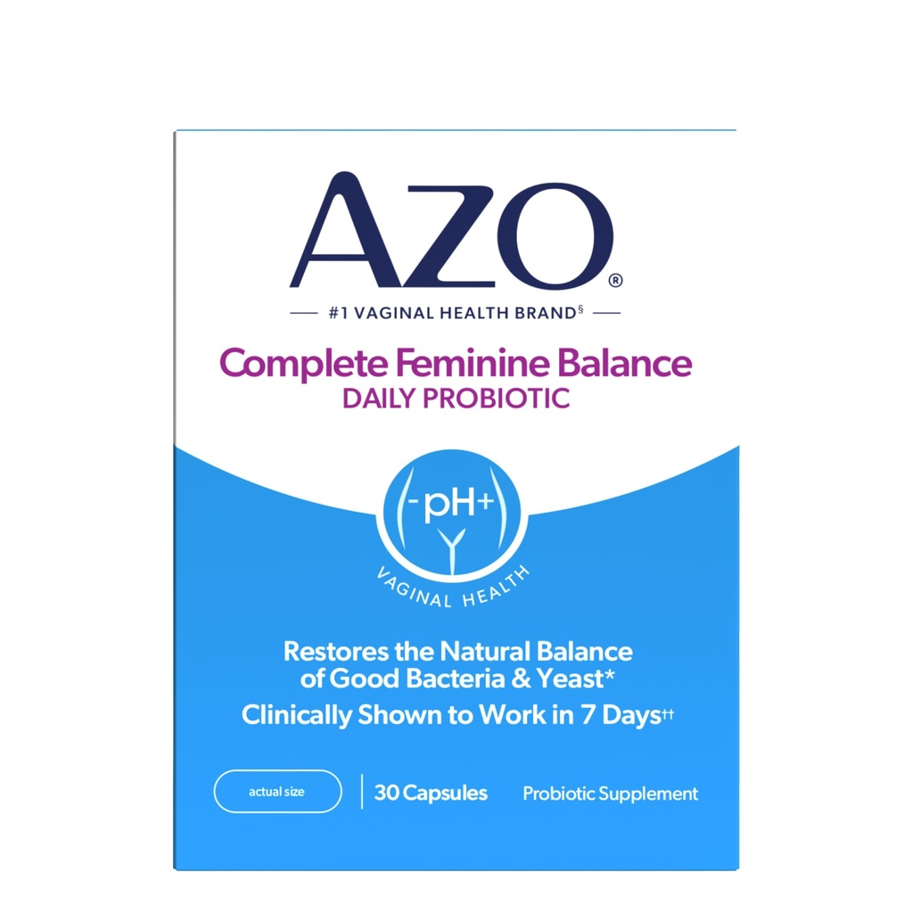 AZO는 여성을 위한 Feminine 균형 매일 질 Probiotics를 완료합니다, 질 건강을 보호하는 것을 돕기 위하여 임상으로 입증해, 균형 PH 및 효모, 30 조사를 돕습니다