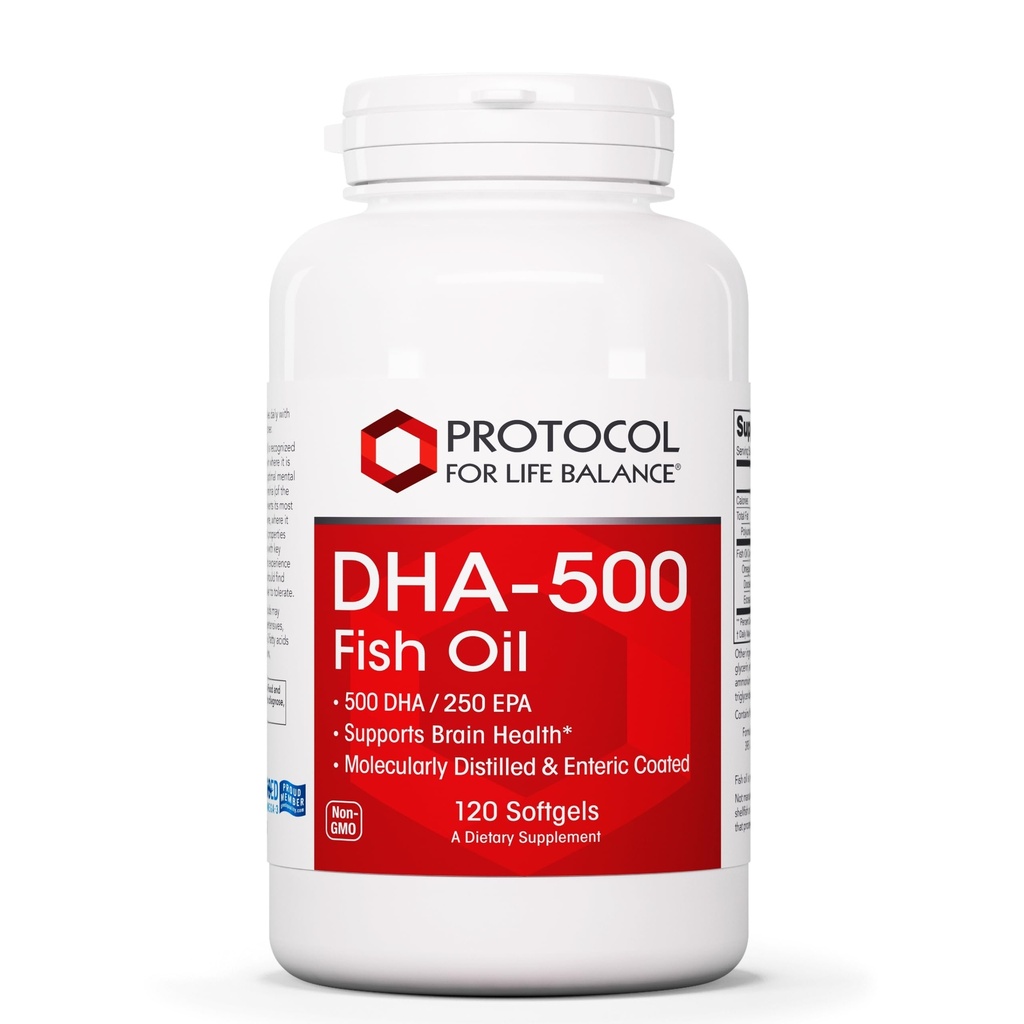 생활 균형 DHA-500를 위한 PROTOCOL - DHA 500mg & EPA 250mg - 물고기 기름 보충교재 - 뇌 건강 & 지원 - 쉬운 소화 - 비 GMO & Halal - 120 Softgels