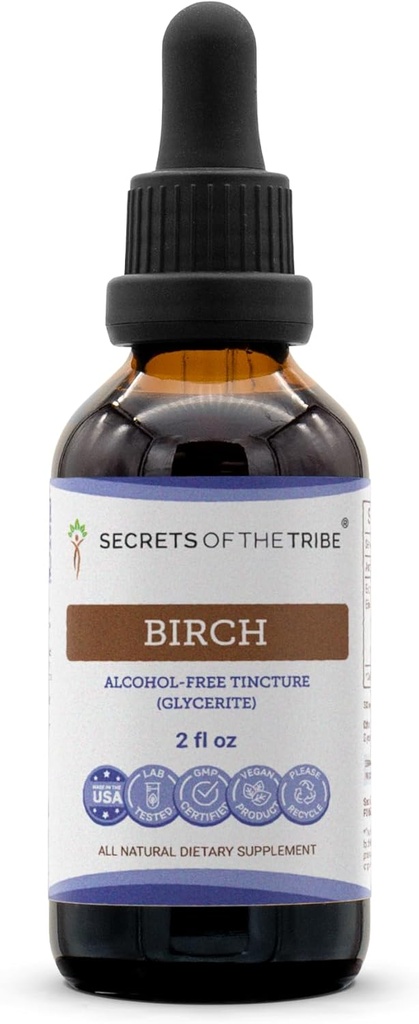 Tribe Birch Tincture 알코올 - 무료 액체 추출물, Birch (Betula Pendula) 잎 (2 FL OZ)의 비밀