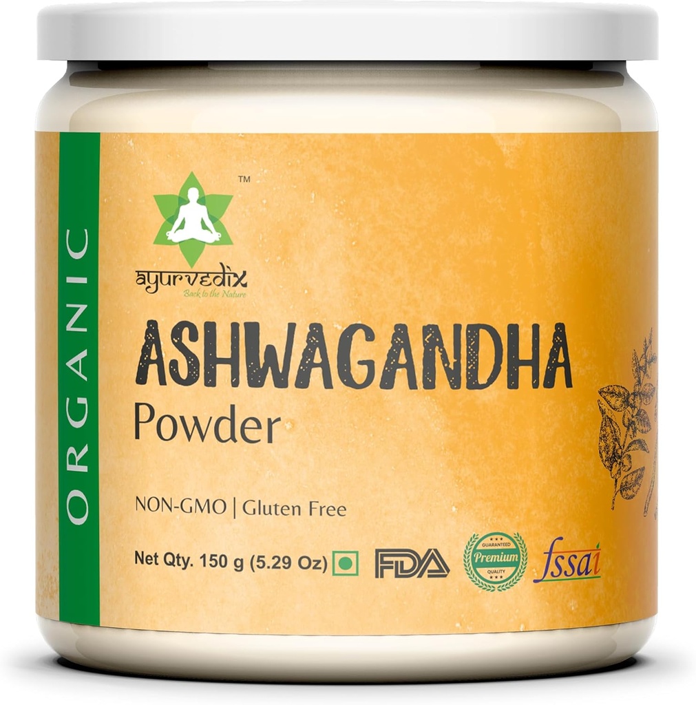 유기 Ashwagandha 뿌리 분말 | 5.29oz 재사용할 수 있는 단지 | 인도의 100% 익지않는 | Withania Somnifera - Ayurvedic 초본 보충교재 분말