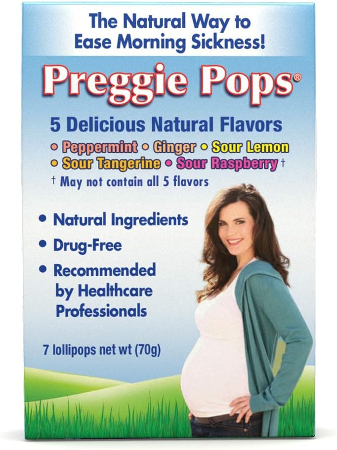 Preggie Pops | 7 Lollipops | 임신 중의 아침 소박함 & Nausea Relief | 임산부 & 아기 안전 | 글루텐 프리 | 7 가지 맛: 레몬, 라즈베리, 페퍼민트 및 기타