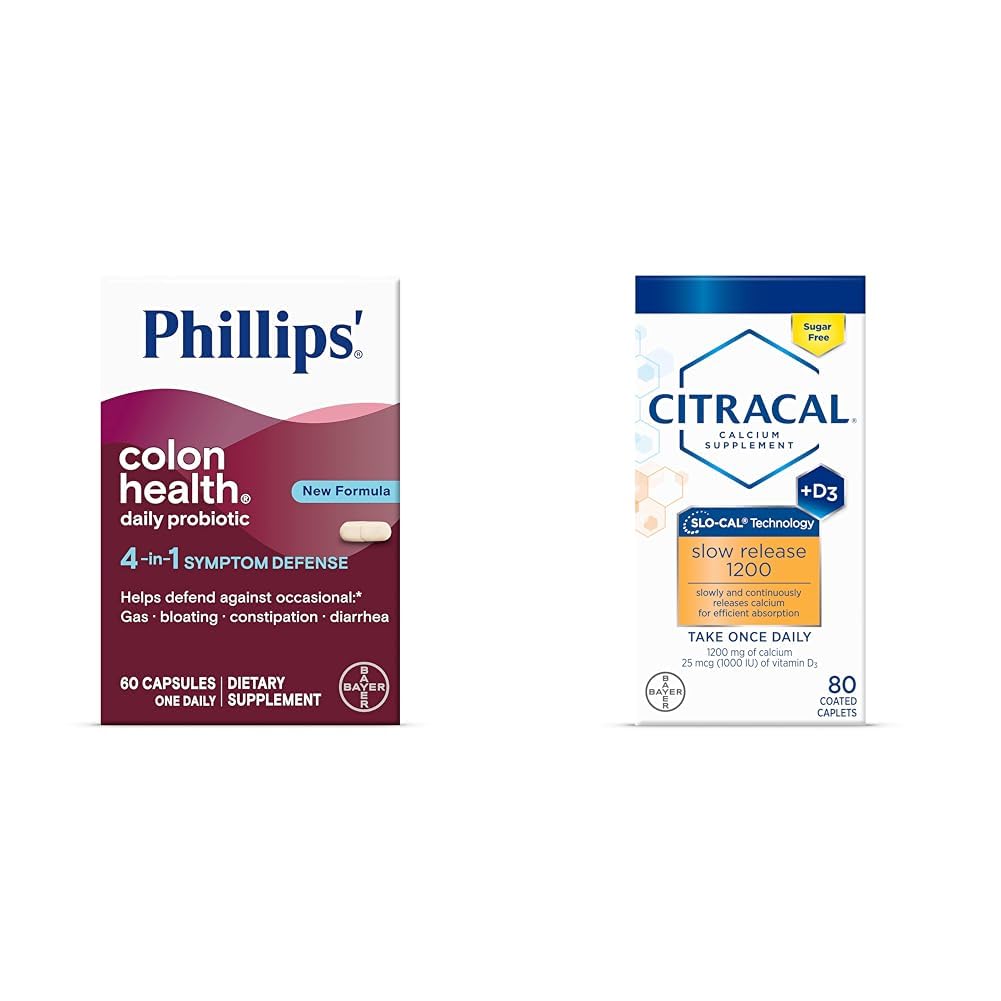 필립스의 대령 건강 매일 Probiotic 캡슐, 4-in-1 Symptom Defense & Citracal 느린 방출 1200년, 1200 mg 칼슘 구연산염 및 칼슘 탄산염 혼합