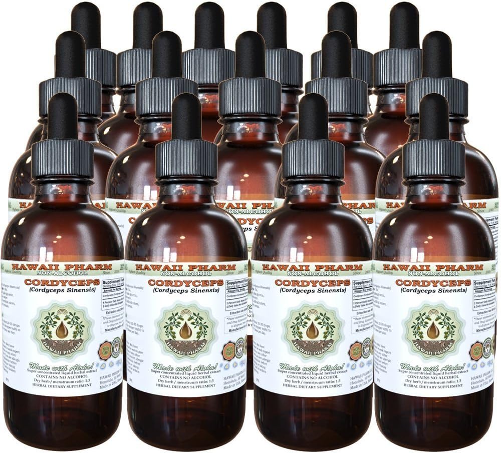 Cordyceps 알콜 자유로운 액체 추출물, Cordyceps (Cordyceps Sinensis) 버섯 Glycerite 하와이 Pharm 자연적인 초본 보충교재 15x4 oz